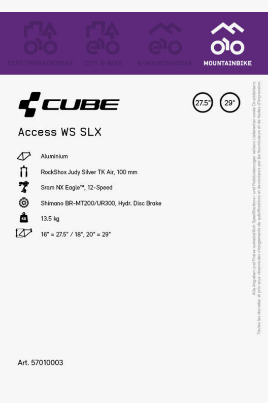 CUBE Access WS SLX 27.5/29 mountainbike femmes 2023