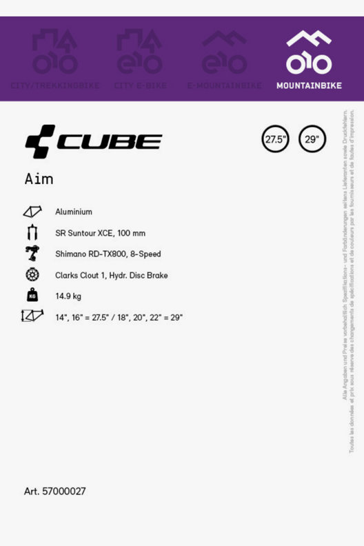 CUBE Aim 27.5/29 mountainbike 2023