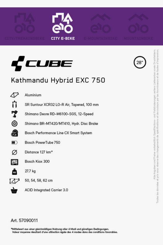 CUBE Kathmandu Hybrid EXC 750 28 E-Bike 2023 CUBE Kathmandu Hybrid EXC 750 28 E-Bike 2023