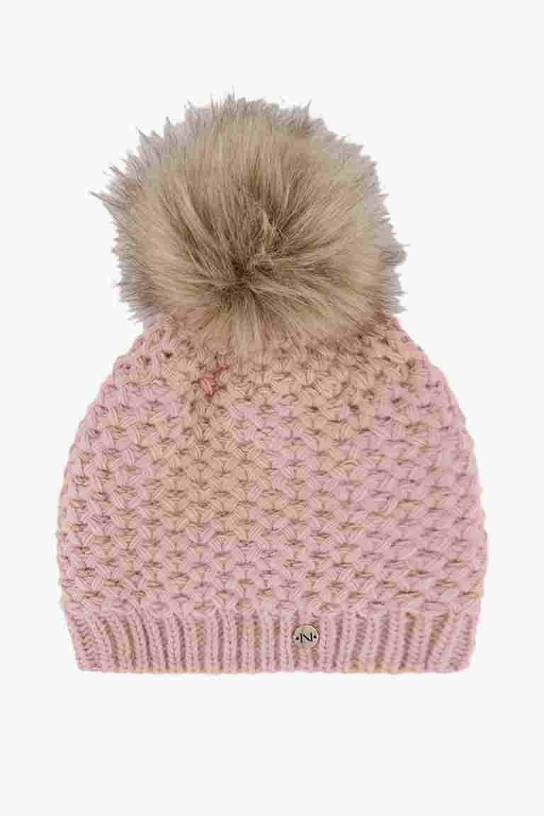 Bonnet femme en laine rose avec pompon et doublure polaire - La