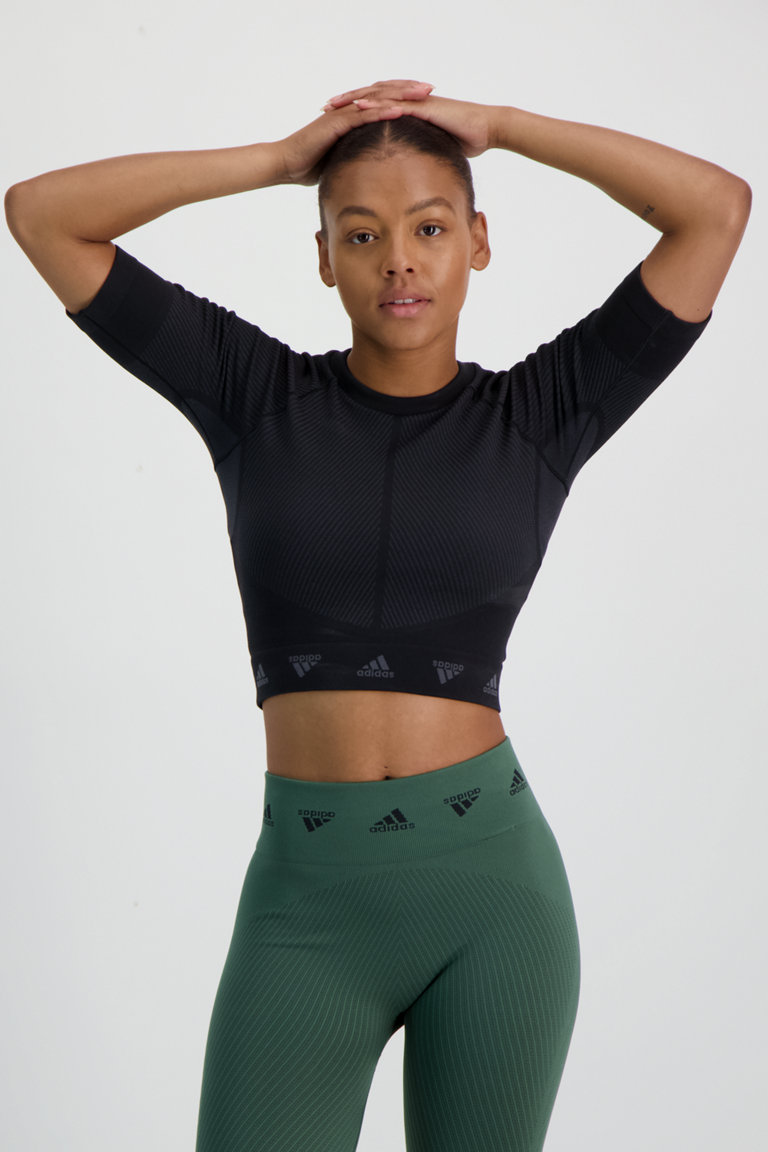 Compra Aeroknit Training t shirt donna adidas Performance in nero