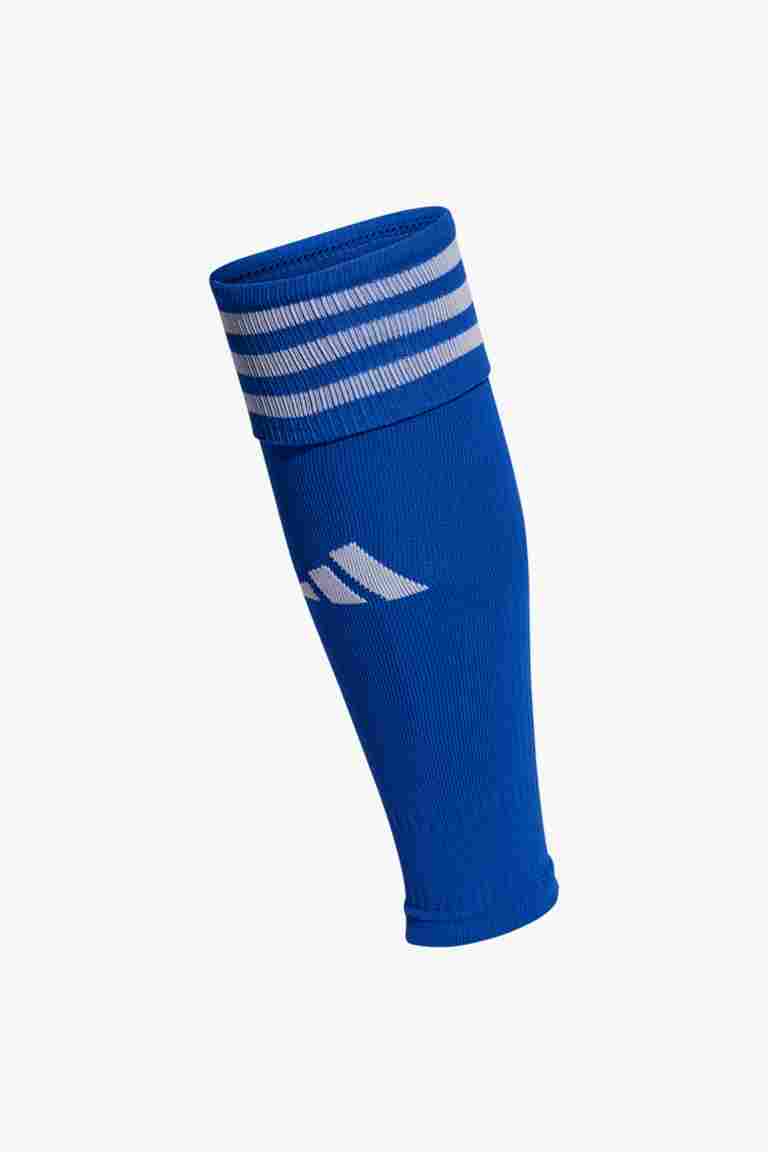 Protège-tibias de football bleus avec chaussettes de sport pour