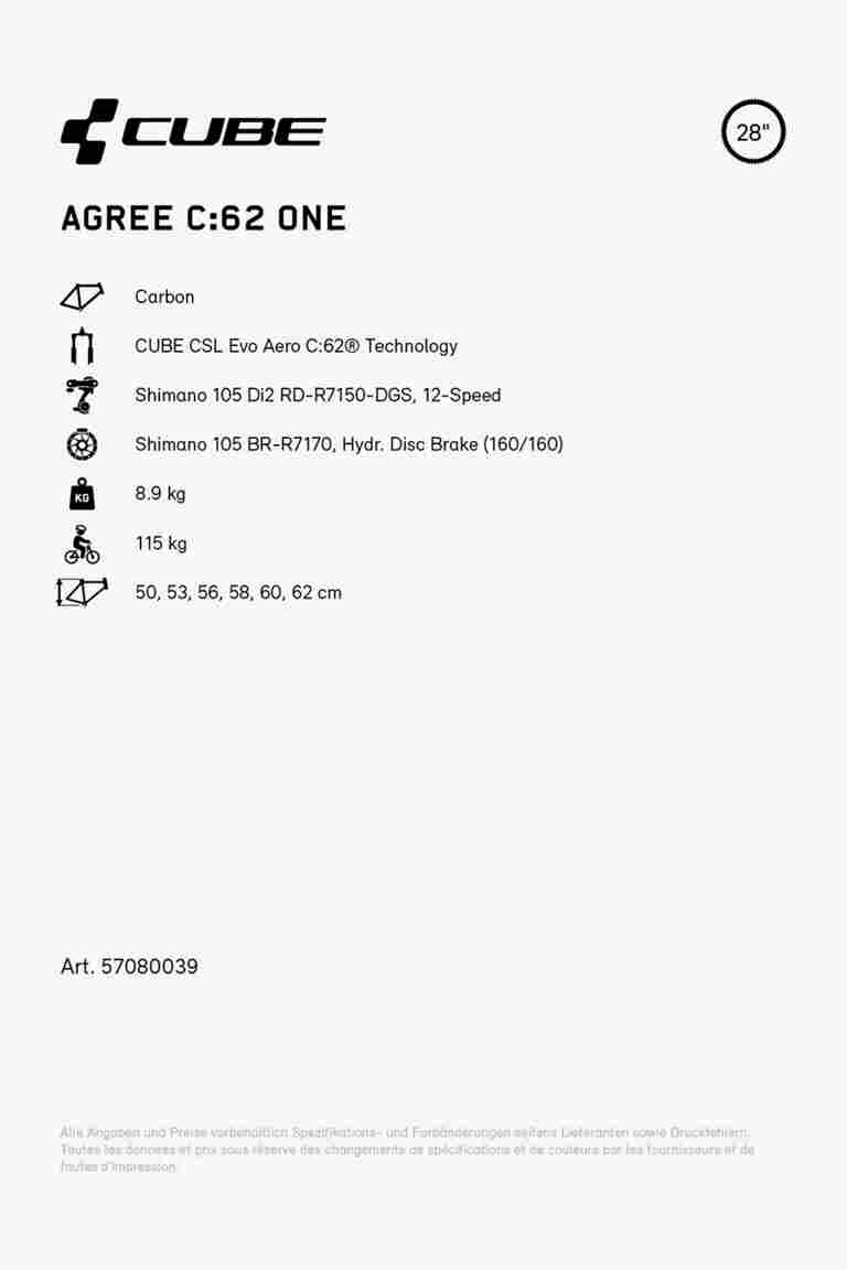 CUBE Agree C:62 ONE 28 Rennvelo