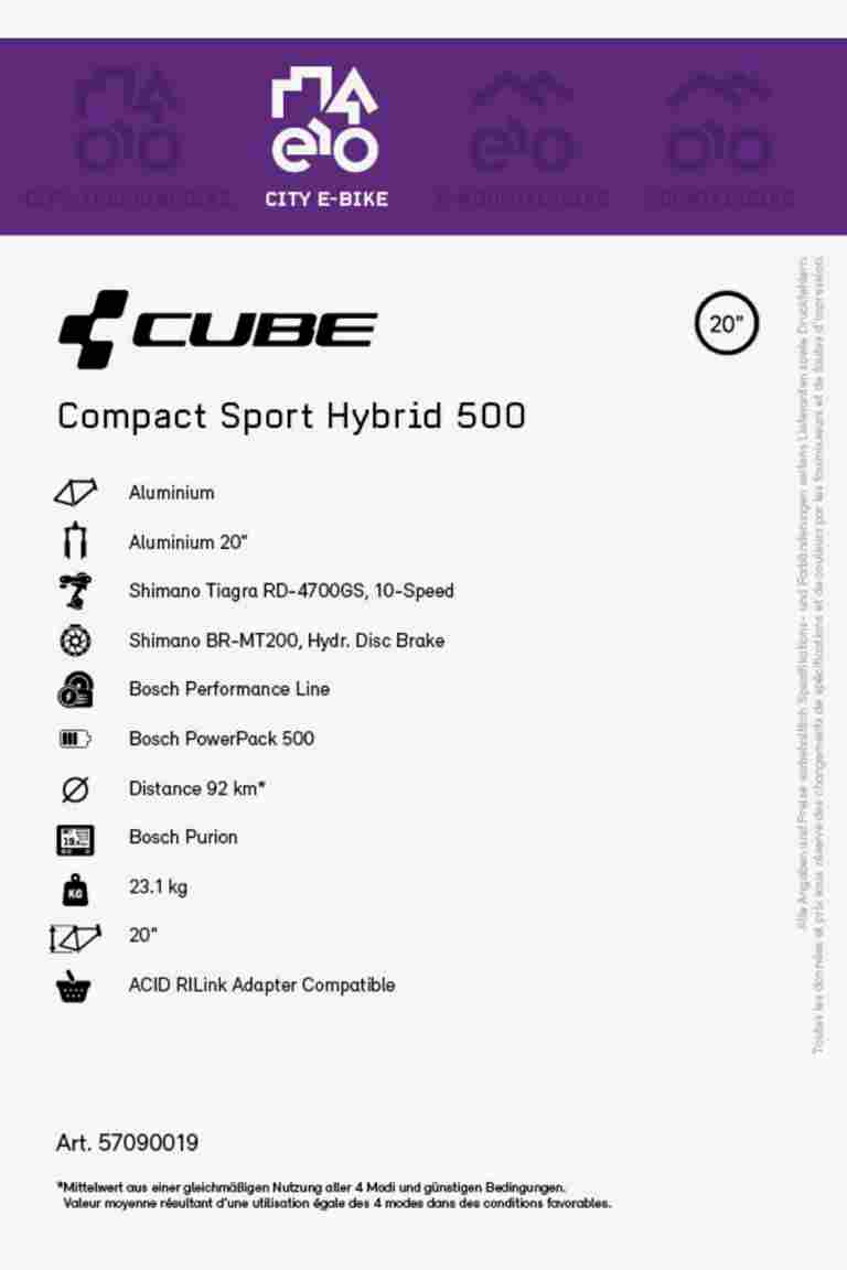 CUBE Compact Sport Hybrid 500 20 e-bike 2023