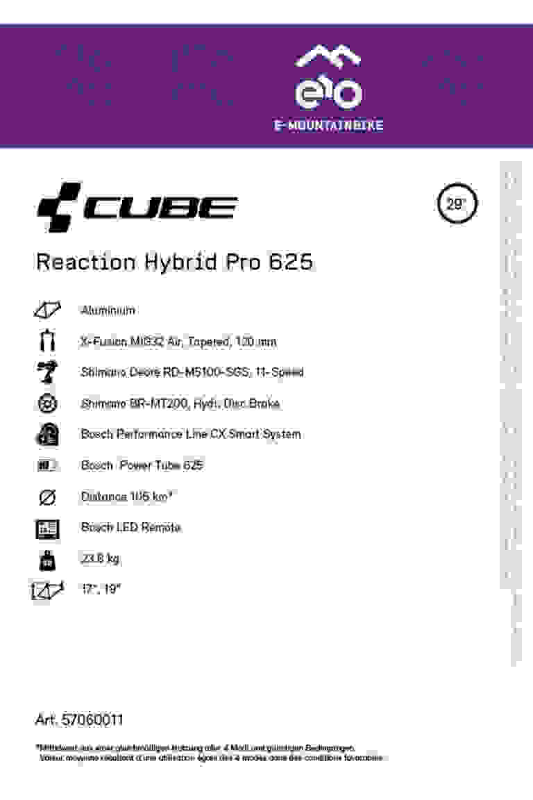 CUBE Reaction Hybrid Pro 625 29 E-Mountainbike 2023