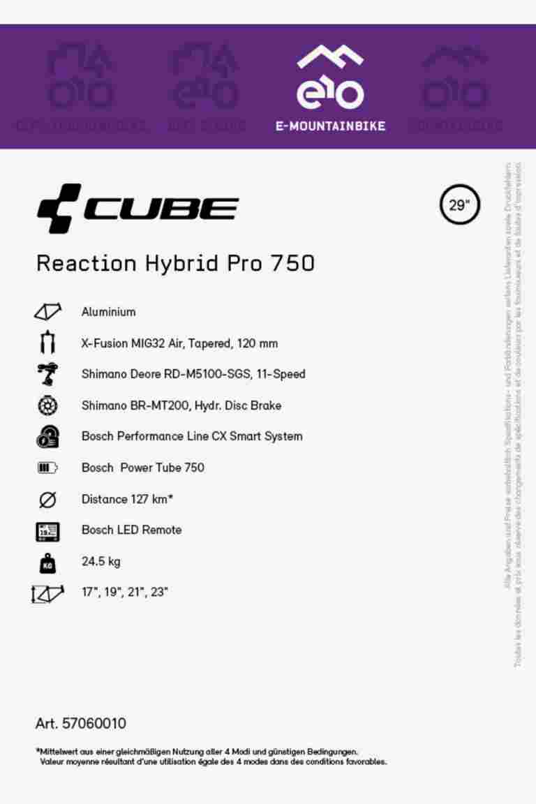CUBE Reaction Hybrid Pro 750 29 e-mountainbike 2023 