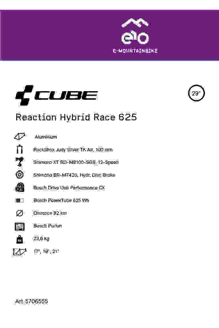 CUBE Reaction Hybrid Race 625 29 e-mountainbike hommes 2022