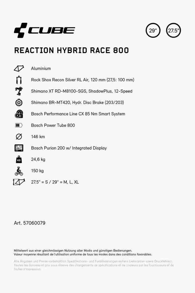 CUBE Reaction Hybrid Race 800 27.5/29 E-Mountainbike	