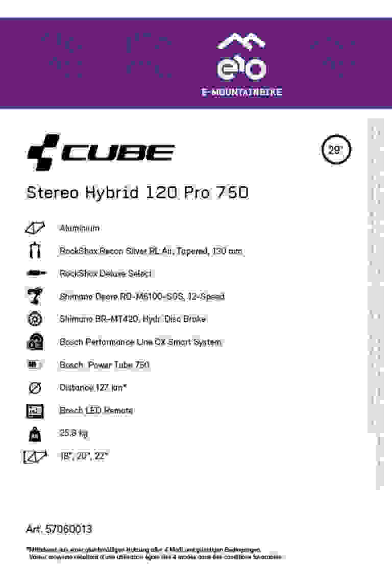 CUBE Stereo Hybrid 120 Pro 750 29 E-Mountainbike 2023