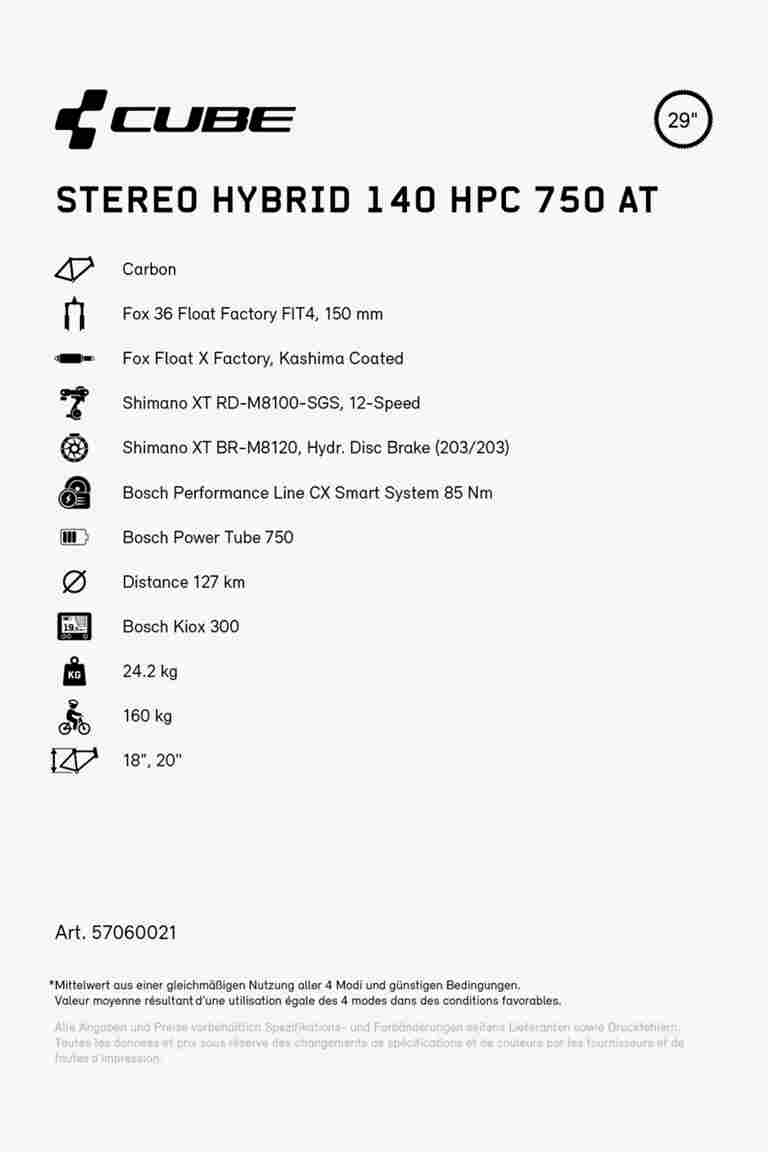 CUBE Stereo Hybrid 140 HPC Actionteam 750 Actionteam 29 e-mountainbike 2024