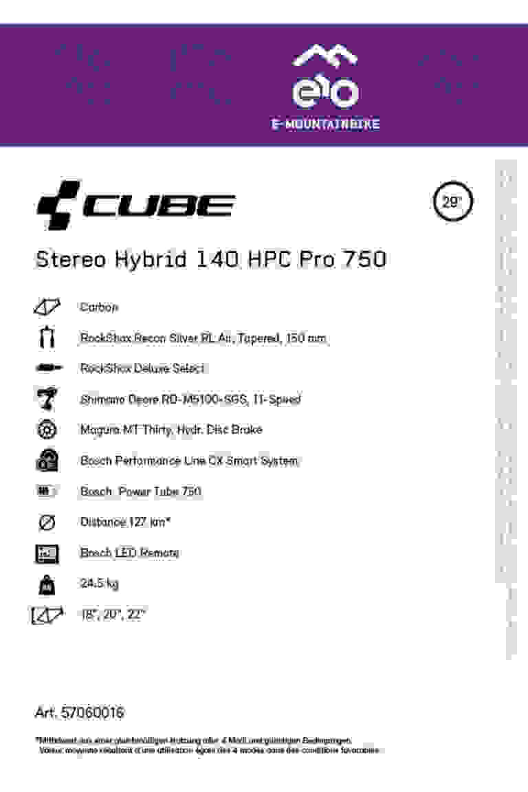 CUBE Stereo Hybrid 140 HPC Pro 750 29 E-Mountainbike 2023