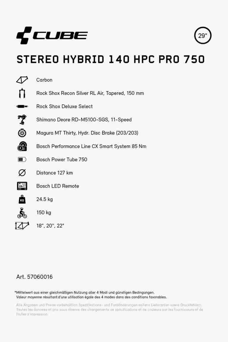 CUBE Stereo Hybrid 140 HPC Pro 750 29 e-mountainbike 2024