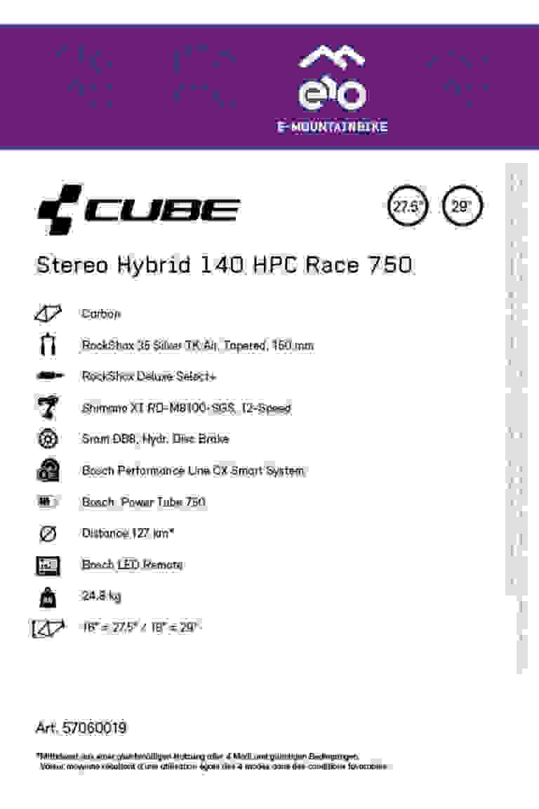CUBE Stereo Hybrid 140 HPC Race 750 27.5/29 E-Mountainbike 2023