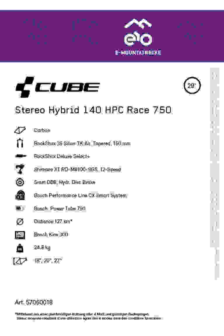 CUBE Stereo Hybrid 140 HPC Race 750 29 E-Mountainbike 2023
