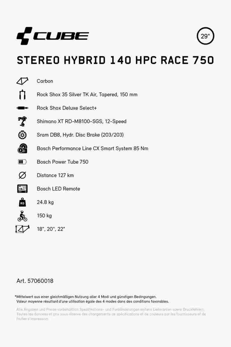 CUBE Stereo Hybrid 140 HPC Race 750 29 e-mountainbike 2024