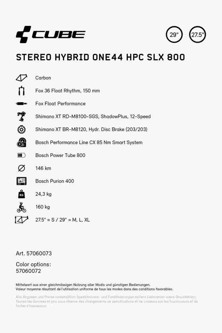 CUBE Stereo Hybrid ONE44 HPC SLX 800 27.5/29 e-mountainbike