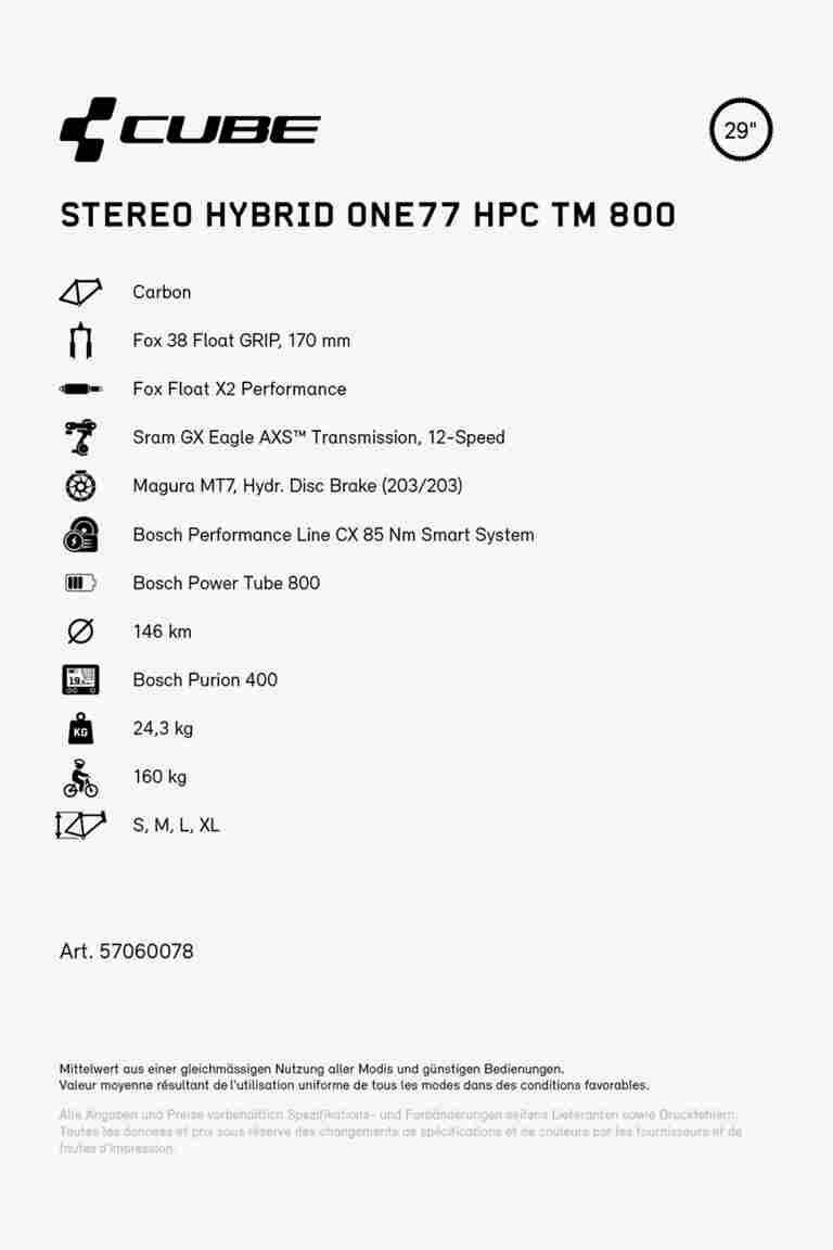 CUBE Stereo Hybrid ONE77 HPC TM 800 29 e-mountainbike