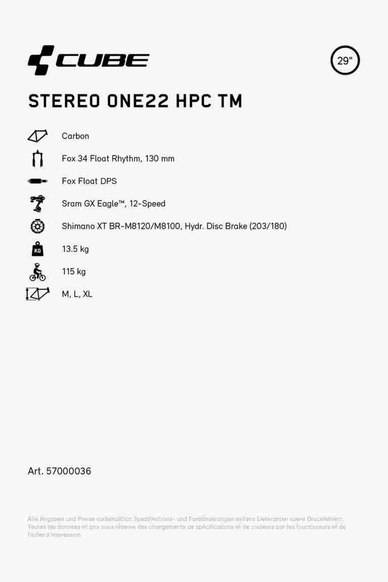 CUBE Stereo ONE22 HPC TM 29 mountainbike 2024