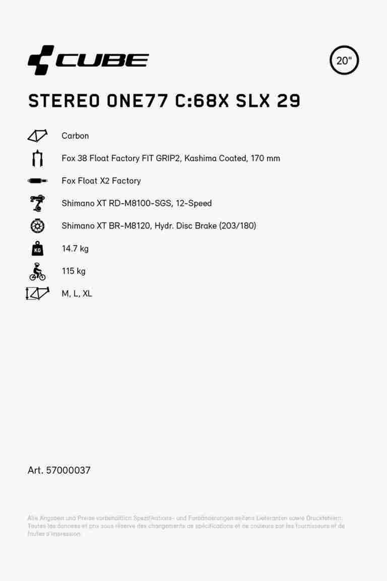 CUBE Stereo ONE77 C:68X SLX 29 mountainbike 2024